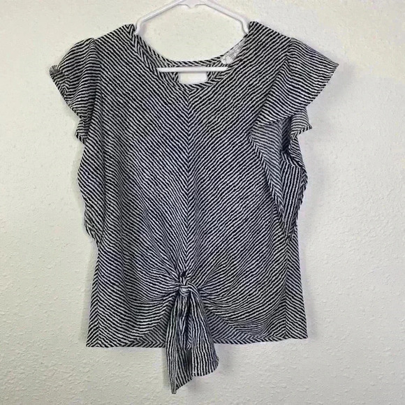 Vintage Panhandle Women’s Tie Waist Blouse Striped Size Med Flutter Sleeve MiUSA - Picture 1 of 7